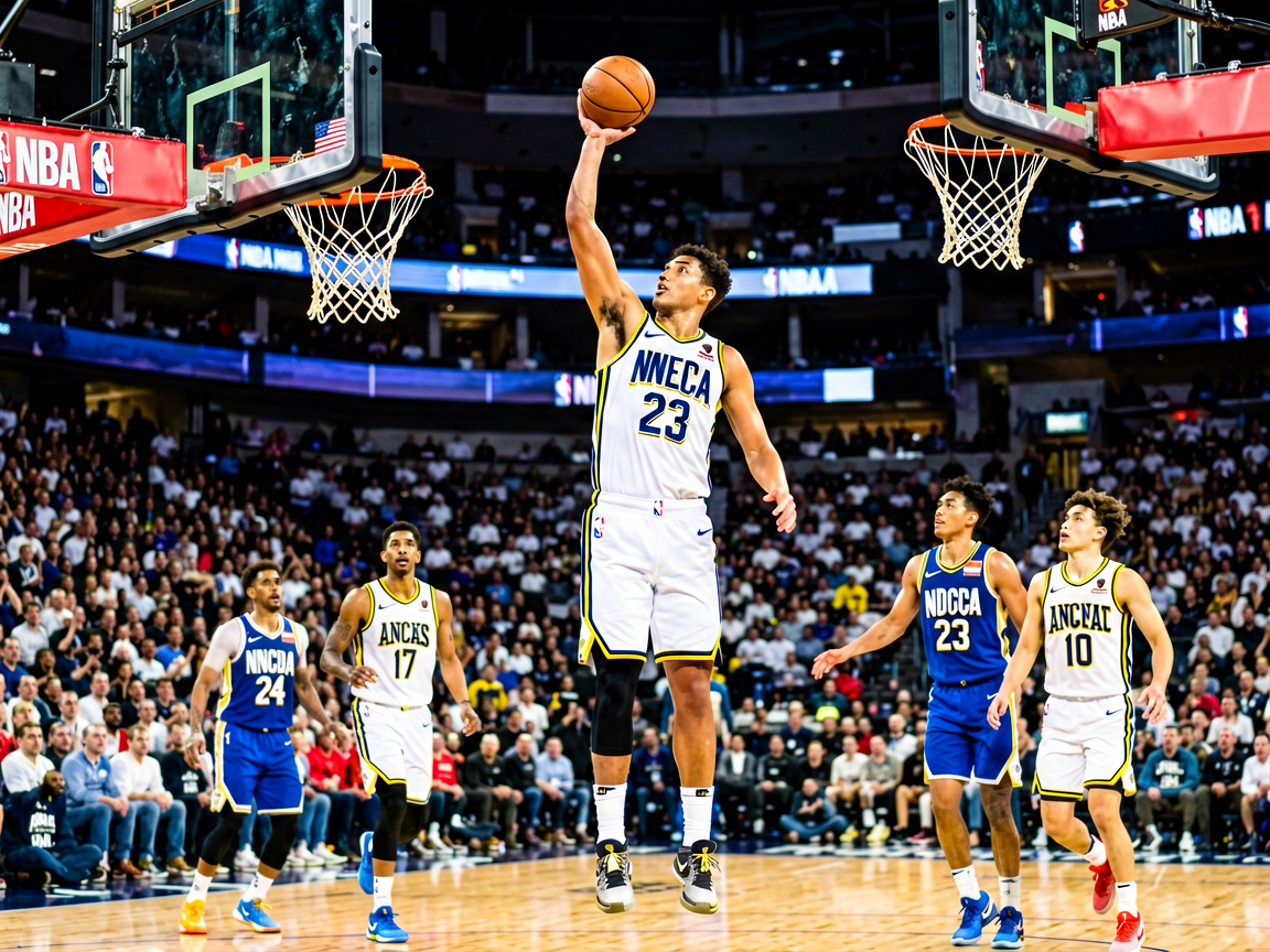 NBA常规赛精彩瞬间，球员在三分线外远投得分